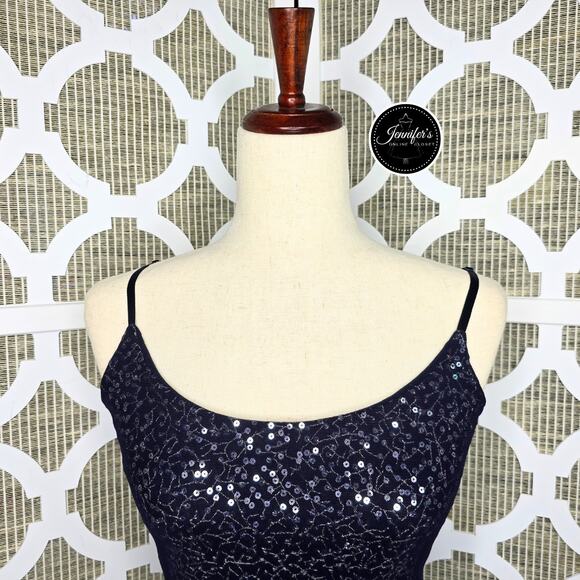 The Limited Blue Mesh Sequin Adjustable Spaghetti Strap Tank Top Size Medium - Picture 4 of 12